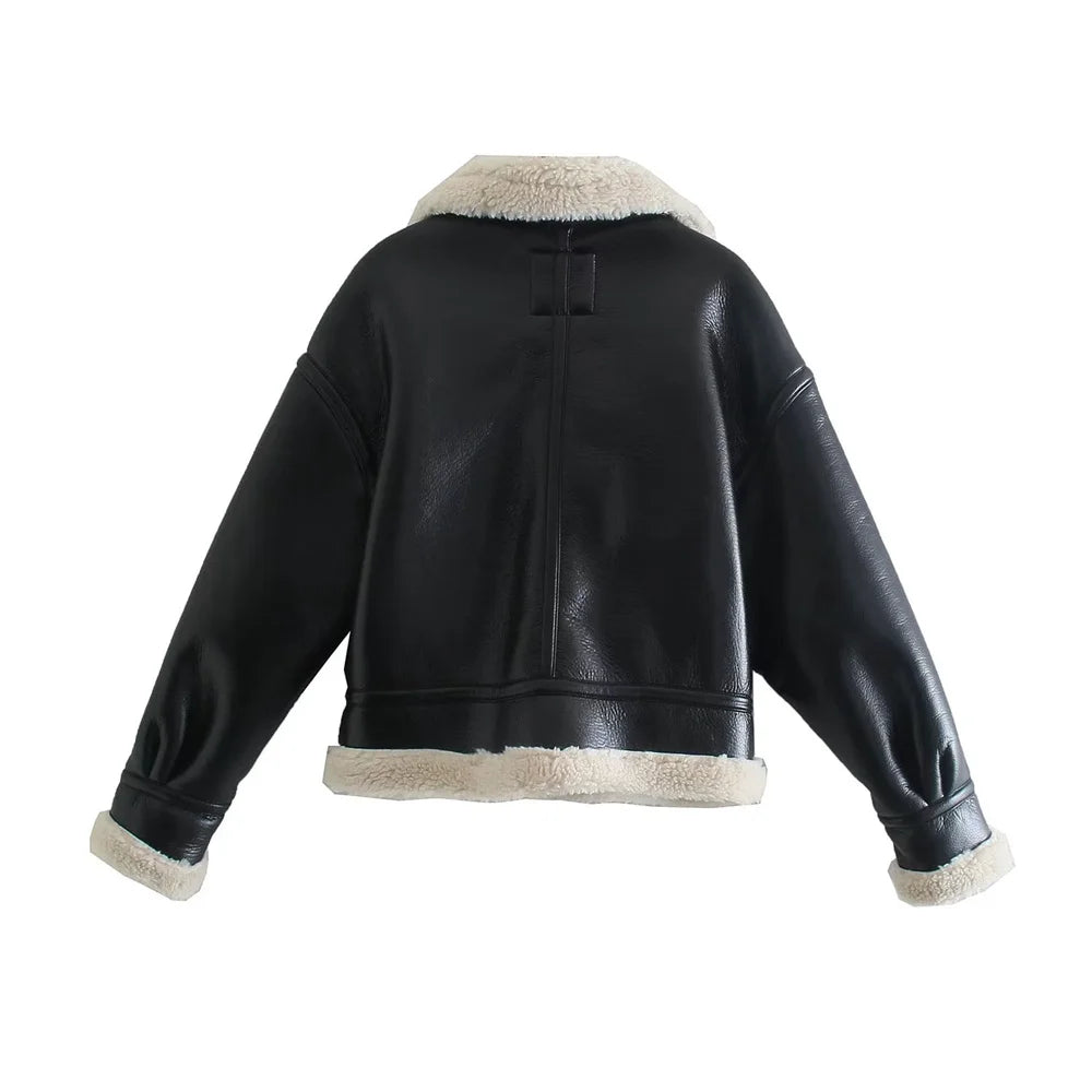 Autumn/Winter New Product Women's New Fashion Casual Loose Versatile Zipper Imitation Leather Jacket Coat